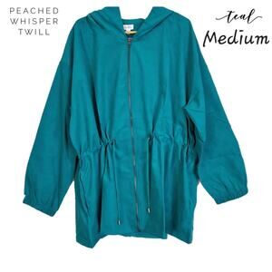 LuLaRoe Jackie Jacket Medium Teal Peached Whisper Twill Hooded Zip-Up